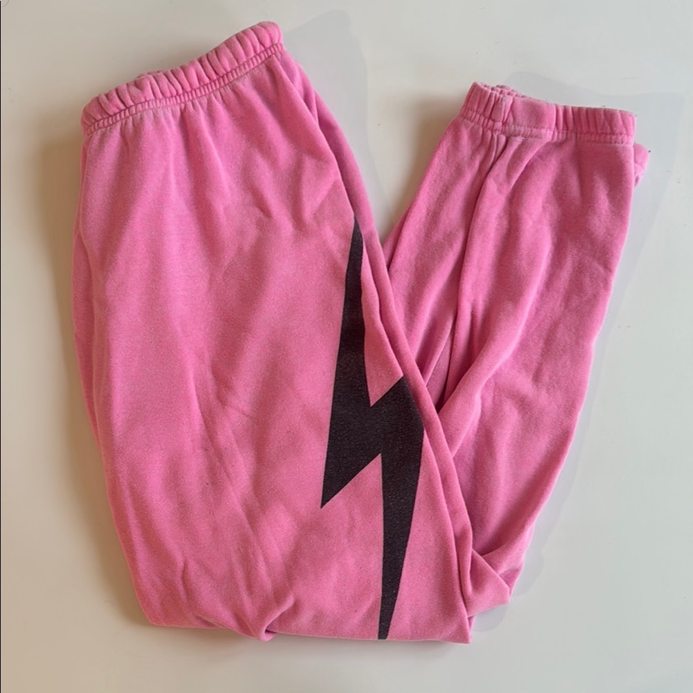 Aviator Nation Pink and Black Lightning Bolt Joggers